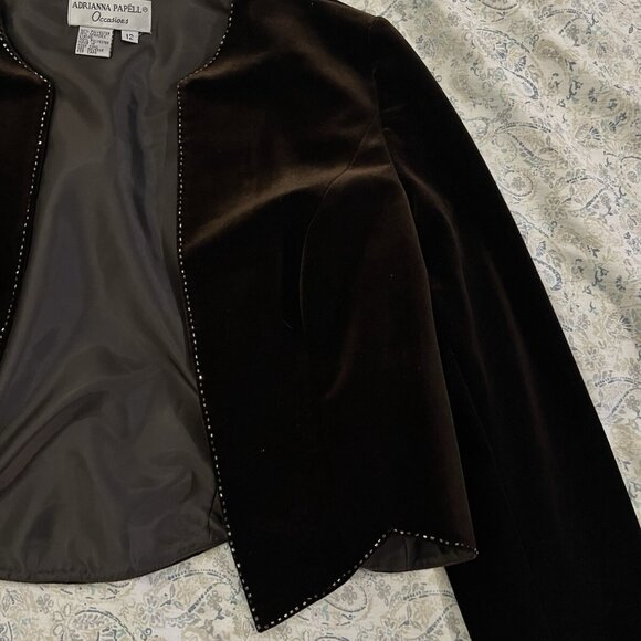 Size 12 Brown Velvet Adrianna Papell Blazer Jacket - Picture 7 of 15